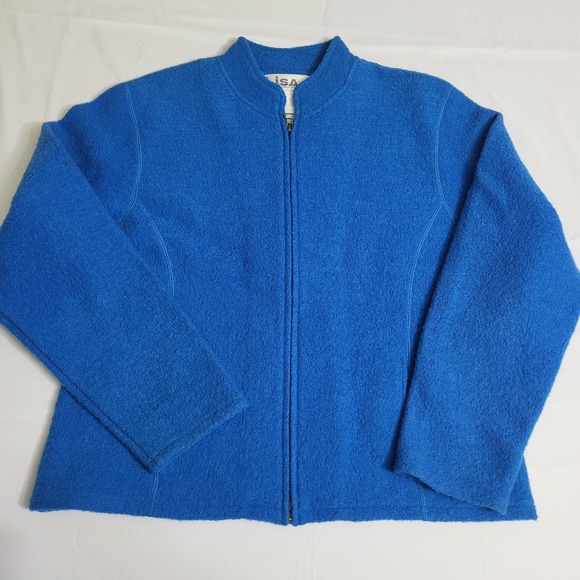 Lisa International Boiled Wool Jacket Cobalt Blue Full Zip Up Women's Large - Picture 1 of 8